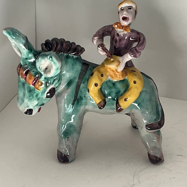 vintage dime store ceramic donkey with rider handmade and hand painted