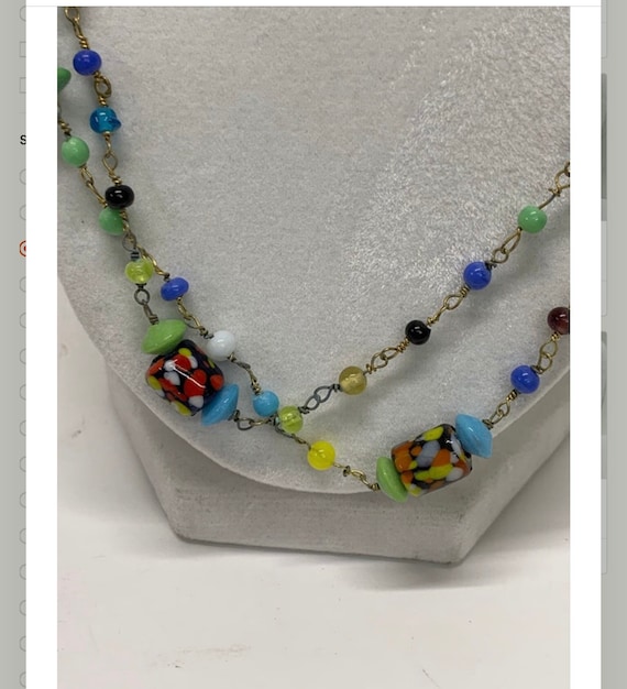Hippie glass beaded neacklace 48 " 1960's hand made NOS.