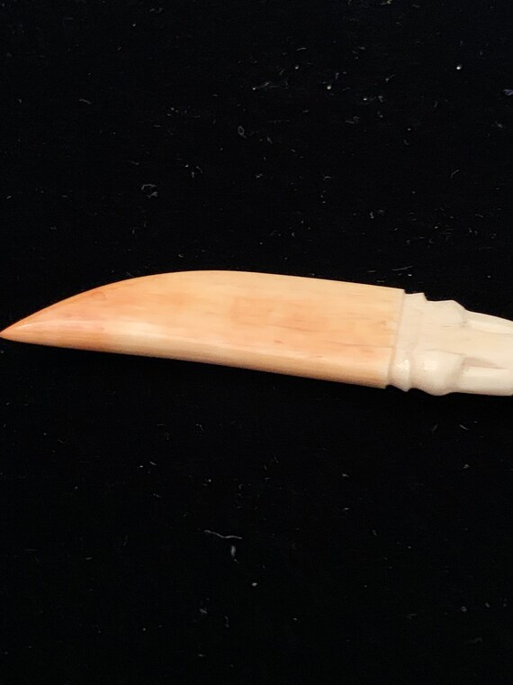 vintage dime store hand carved bone horn with sit… - image 3