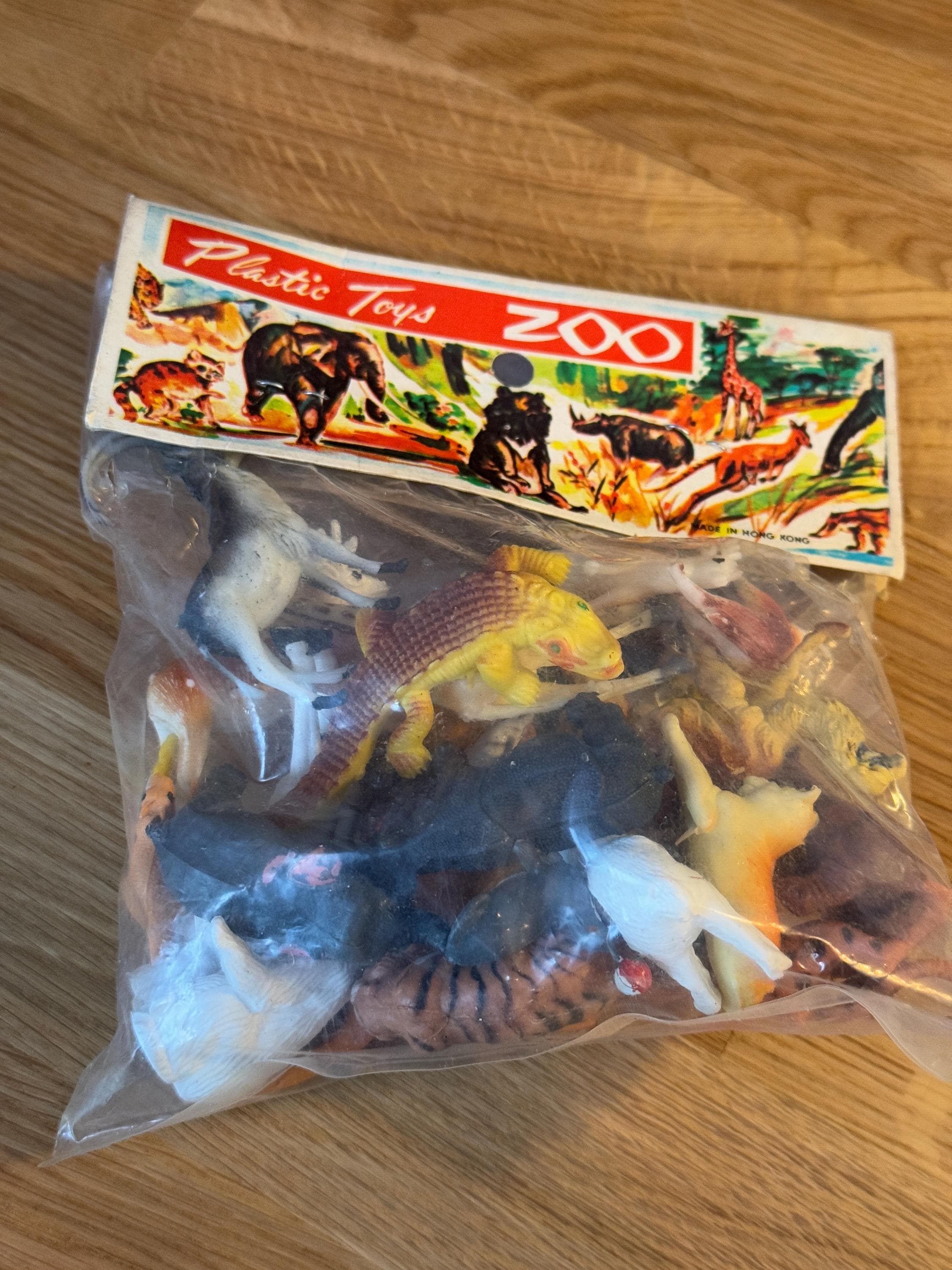 Vintage Dime Store Plastic Zoo Animals Set in Original Package