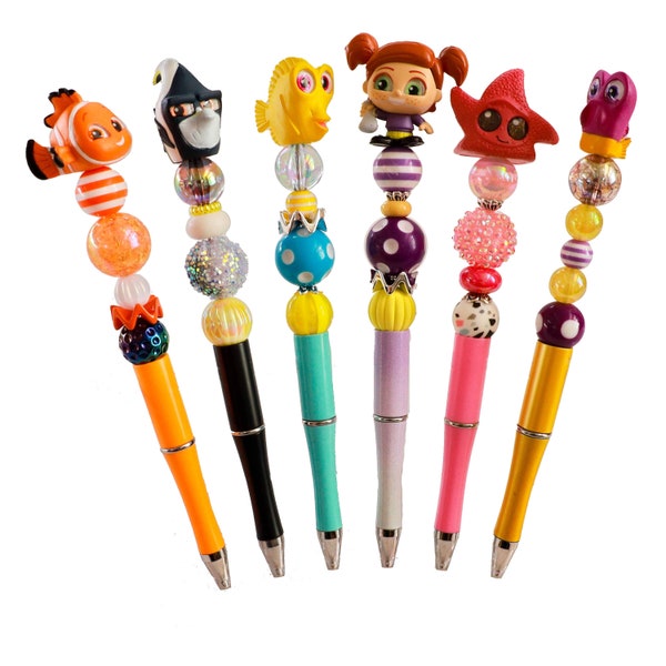 Disney’s Finding Nemo Inspired Autograph Pen, beaded ballpoint pen with Disney Doorable, Darla, Nemo, Bubbles, Gill, Peach, Gurgle