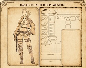 Dungeons & Dragons is a character sheet, Fantasy Character Commission, OC Portrait Illustration, Digital Sketch, and Hand Drawn Fantasy Art.