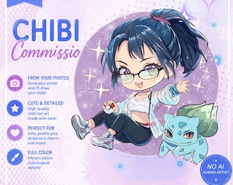 Custom anime portrait Chibi  Commission, Kawaii  fan art Digital illustration, Characters for stickers, manga style  anime like sailor moon