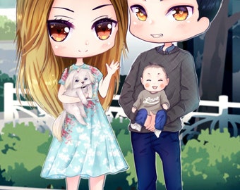 Custom anime portrait Chibi  Commission, Kawaii  fan art Digital illustration, Characters for stickers, manga style  anime like sailor moon