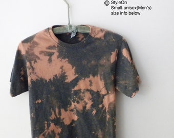 Charcoal Gray Tie dye T-shirt,  Acid wash Tee, Orange, Peach, Grunge, graphic, Small unisex