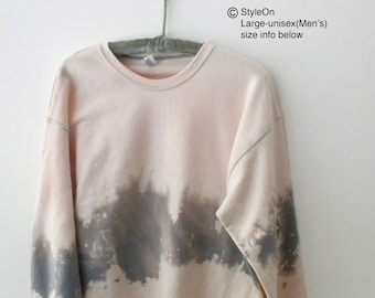 Pale pink Acid wash dip dye crewneck sweatshirt, Blue Tie dye Sweatshirt, Streetwear sweater, pale pink, Fleece, Unisex, Large