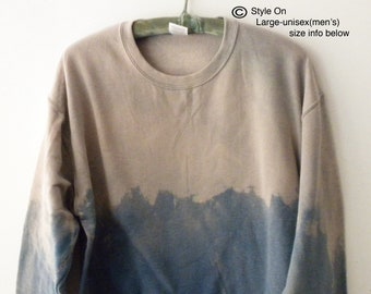 Acid Wash Sweatshirt, Blue dip dye crewneck sweatshirt, Pink, beige, Grunge, sweater, tie dye, Fleece, gray, Large, Unisex