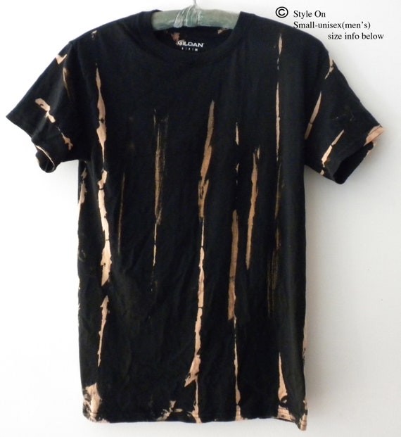 Tie Dye Shirt Acid Wash Tee Shirt Black Dip Dye Reverse Tie Dye Grunge Boho Stripes Unisex Small