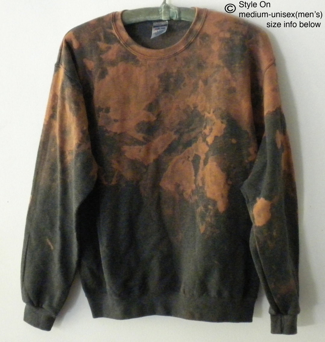 Fleece Bleach Wash Crewneck Sweatshirt Giza Black and Tan Tie Dye *Limited*