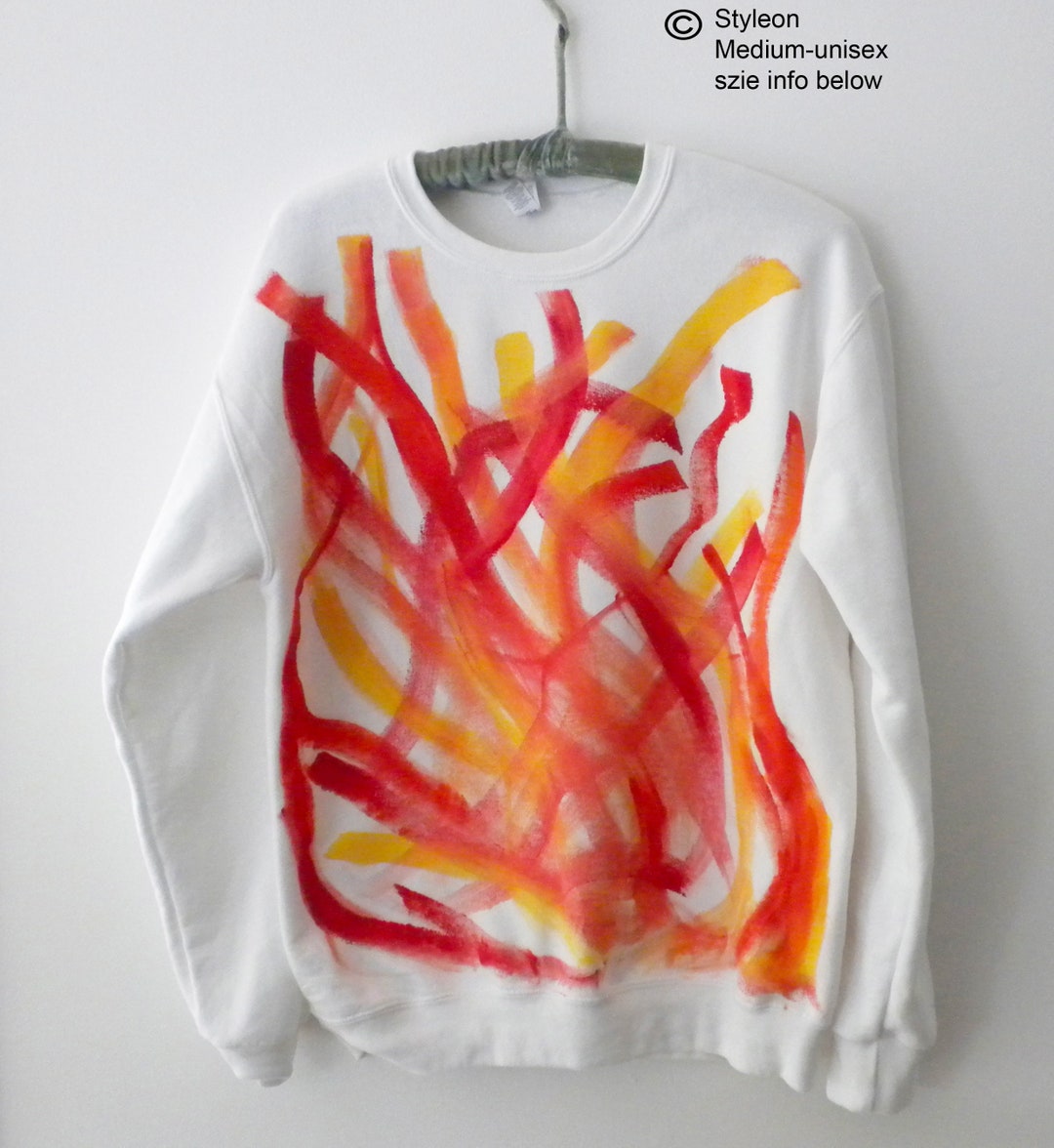 Hand-painted Abstract Sweatshirt: Red, Orange, Yellow Design - Unisex ...