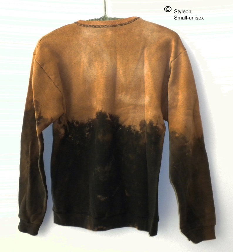 Black acid wash Crewneck Sweatshirt, orange dip dye Sweater, Boho, Grunge, Unisex Small image 3