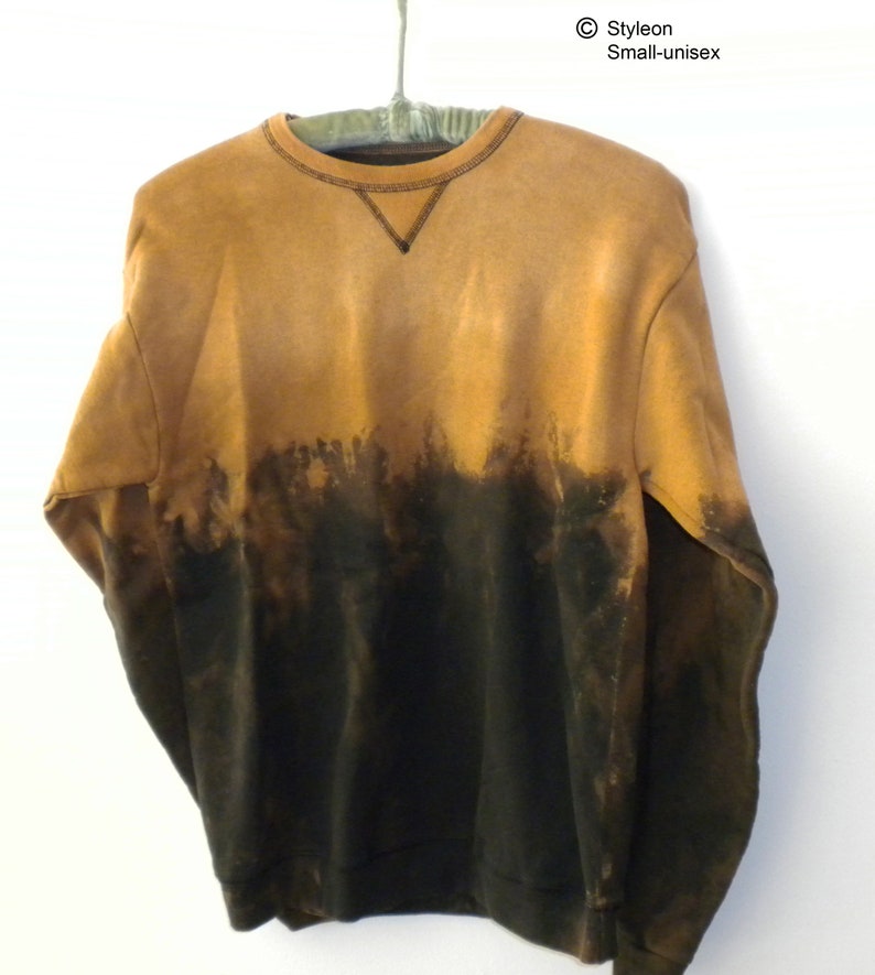 Black acid wash Crewneck Sweatshirt, orange dip dye Sweater, Boho, Grunge, Unisex Small image 2