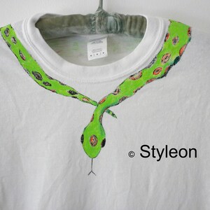 Hand Painted Green Snake T-Shirt: Japanese Serpent Graphic, Medium Unisex
