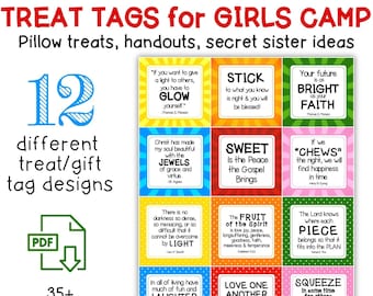 Girls Camp Treat & gift tags, pillow treats, secret sister ideas - LDS YW Instant Download Printable