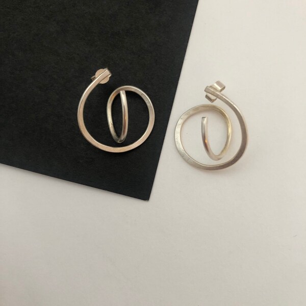 Contemporary Silver Earrings, Small Silver Hoops, Minimalist Jewellery, Handmade Silver Earrings, Hoop Earrings