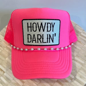 Howdy Darlin' Trucker Hat: Glitter Leather Patch, Country Concert Cap