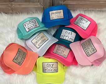 Gorra de camionero personalizada - gorra de camionero con parches de cuero - gorra con parches - gorras para despedidas de soltera - gorras de vacaciones - gorra para viajes de chicas