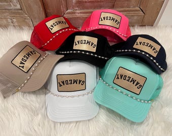 Custom Upside Down Game Day Trucker Hat: Metallic Patch, Detachable Chain, Upside Down Backwards Print,  Snapback Trendy Foam Hat