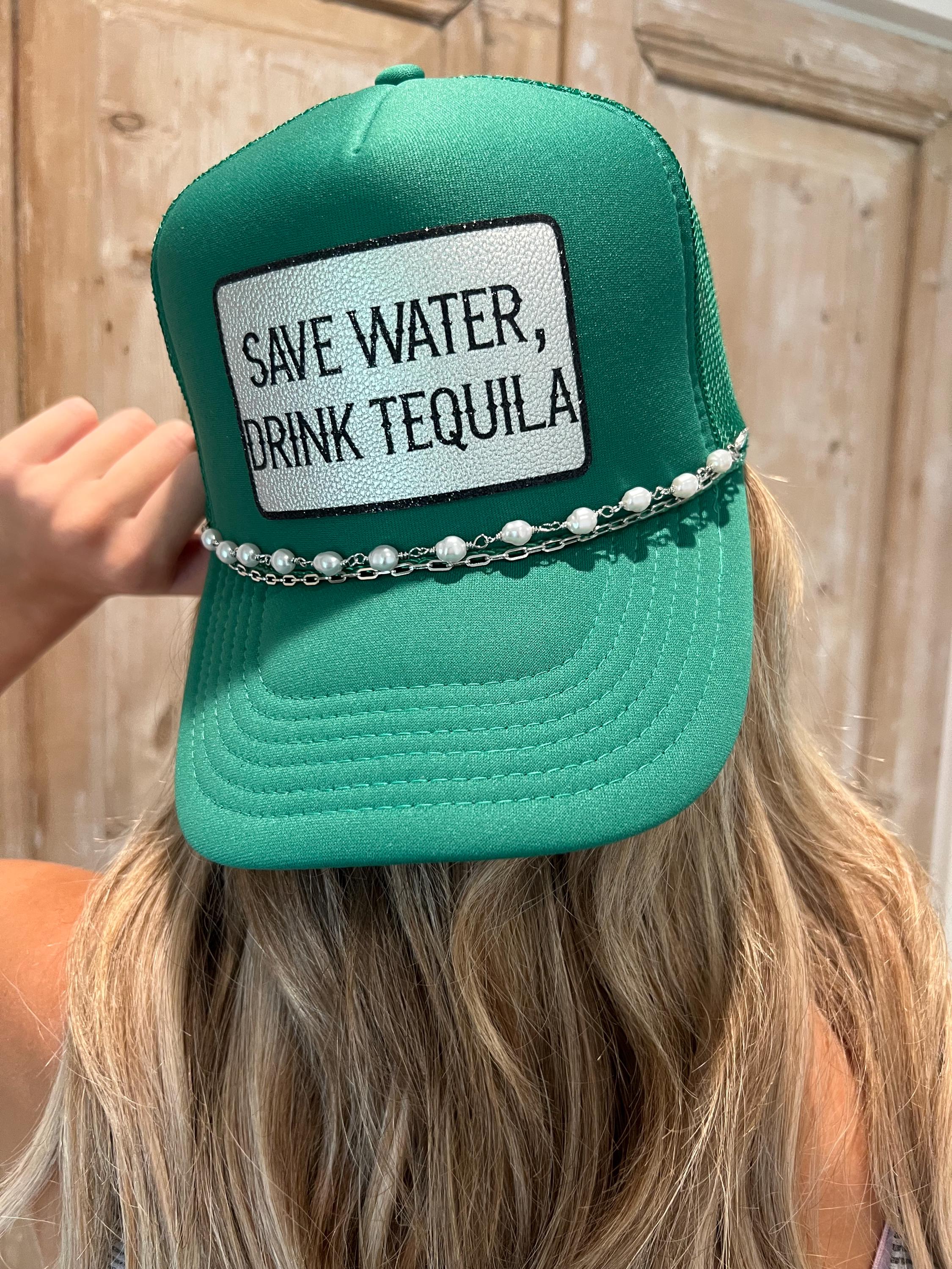 Custom Save Water Drink Tequila Trucker Hat: Glitter Patch 