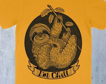 Printed "I'm Chill" Sloth in black on Mustard Yellow Unisex T-Shirt