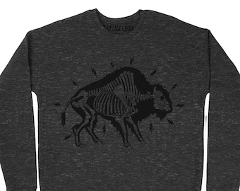 Printed Black Electrified Buffalo on Heather Gray Unisex Fleece Sweatshirt