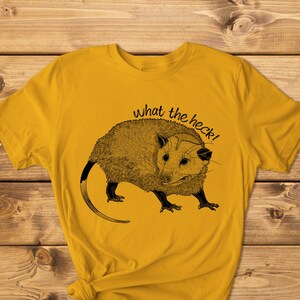 Printed What the heck Opossum in black on Mustard Yellow Unisex T-Shirt image 2