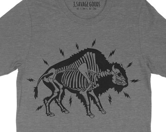 Printed Black Electrified Buffalo Graphic on Heather Gray Unisex T-Shirt