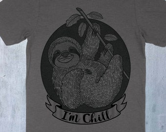 Printed "I'm Chill" Sloth in black on Heather Gray Unisex T-Shirt