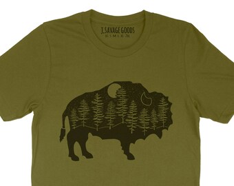Olive Green Buffalo Graphic Unisex T-Shirt