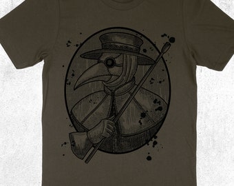 Printed Plague Doctor Graphic Black on Army Green Unisex T-Shirt