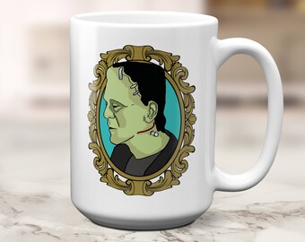 Frankenstein in Gold Frame on 15 oz Ceramic Mug