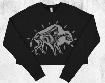 Printed Black Electrified Buffalo Cropped Women"s Sweatshirt