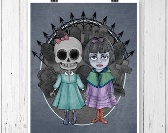 Skeleton and Vampire Girls Print 8" x 10"
