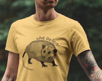 Printed "What the heck!" Opossum in black on Mustard Yellow Unisex T-Shirt