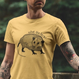 Printed What the heck Opossum in black on Mustard Yellow Unisex T-Shirt image 1