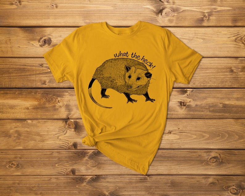 Printed What the heck Opossum in black on Mustard Yellow Unisex T-Shirt image 2