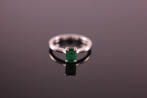 Emerald Cut Emerald Palladium Engagement Ring - image 5