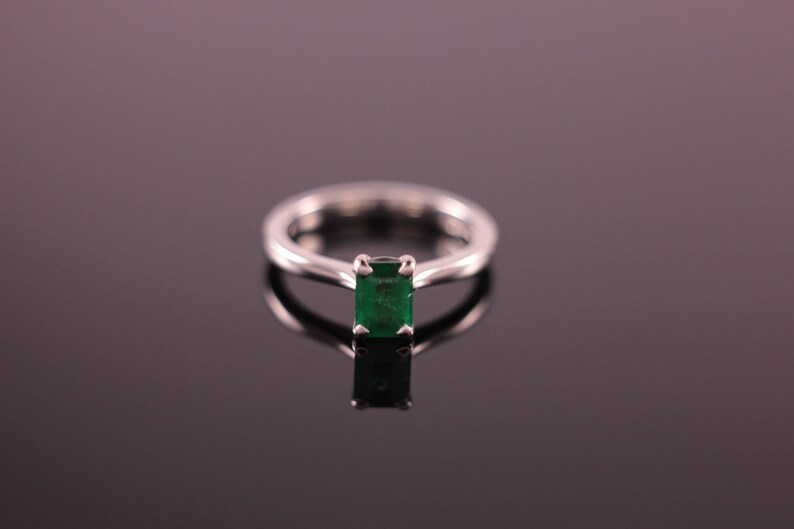 Emerald Cut Emerald Palladium Engagement Ring image 5