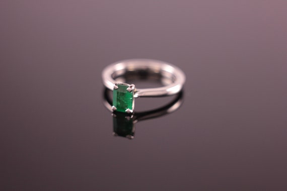 Emerald Cut Emerald Palladium Engagement Ring - image 6