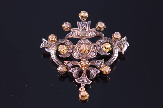 Antique Rose cut Diamond Brooch - image 2