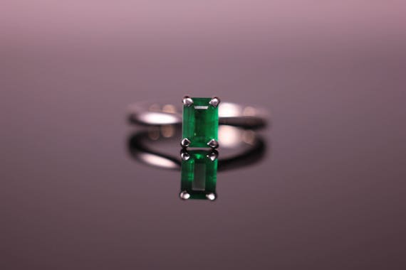 Emerald Cut Emerald Palladium Engagement Ring - image 3