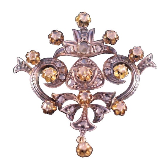 Antique Rose cut Diamond Brooch - image 1