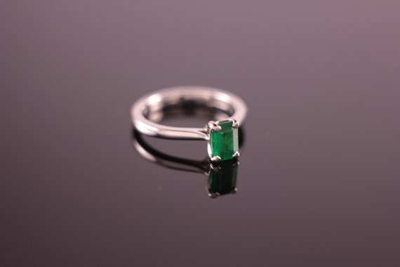 Emerald Cut Emerald Palladium Engagement Ring - image 10