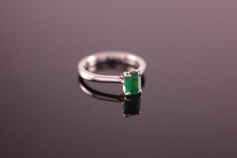 Emerald Cut Emerald Palladium Engagement Ring image 10