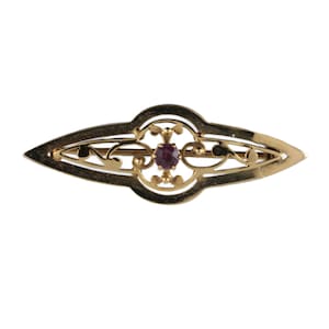 9ct & Amethyst Art Nouveau Lapel Pin Brooch