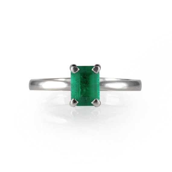 Emerald Cut Emerald Palladium Engagement Ring - image 1