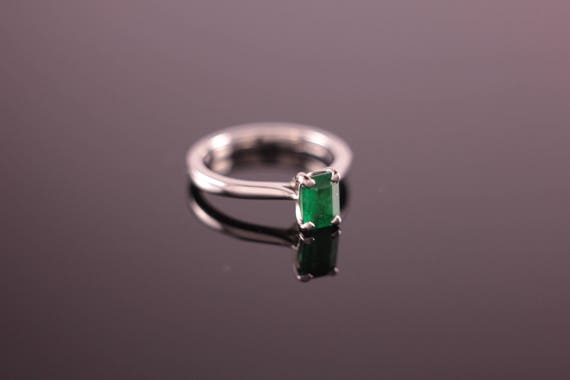 Emerald Cut Emerald Palladium Engagement Ring - image 4