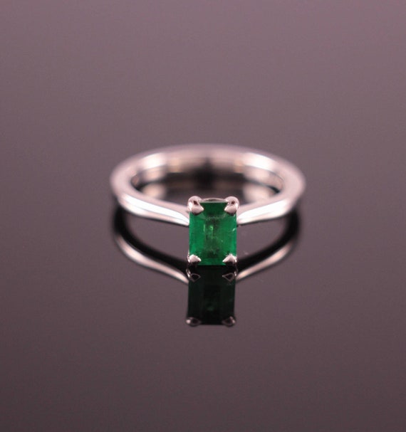 Emerald Cut Emerald Palladium Engagement Ring - image 2