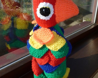 Hand knitted parrot