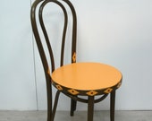1920s Coffeehouse Chair Bentwood Thonet in Brown Orange, with hand-painted Orange Pattern